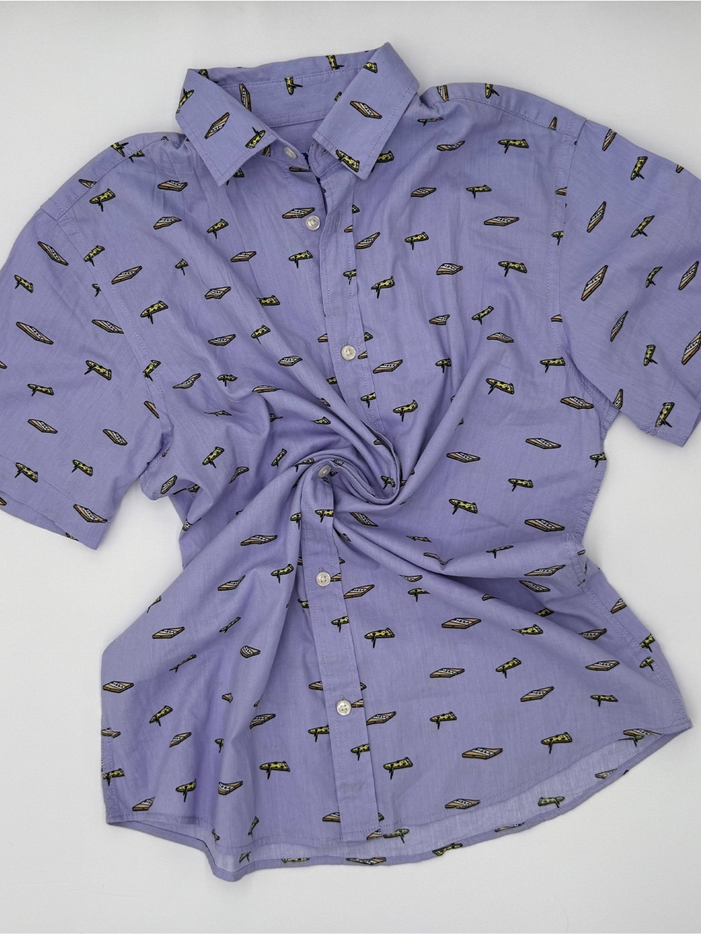 Jack & Jones Lavender Short-Sleeve Button-Down Shirt with Novelty Pizza Print